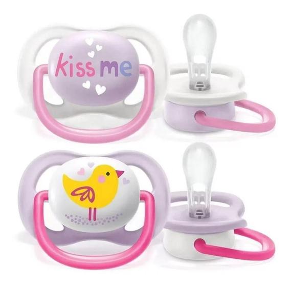 Imagem de Chupeta Avent Ultra Air Dupla 0-6m Menina Passaro / Kiss Me Scf080/20 - 2 UNIDADES