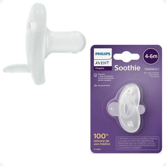 Imagem de Chupeta Soothie Philips Avent 100% Silicone Branca Tamanho 1 4 à 6 Meses