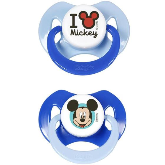 Imagem de Chupeta T1 Mickey Azul Menino Com Capuz e Bico de Silicone Ortodontico de 0 a 6 Meses 2 unidades Disney