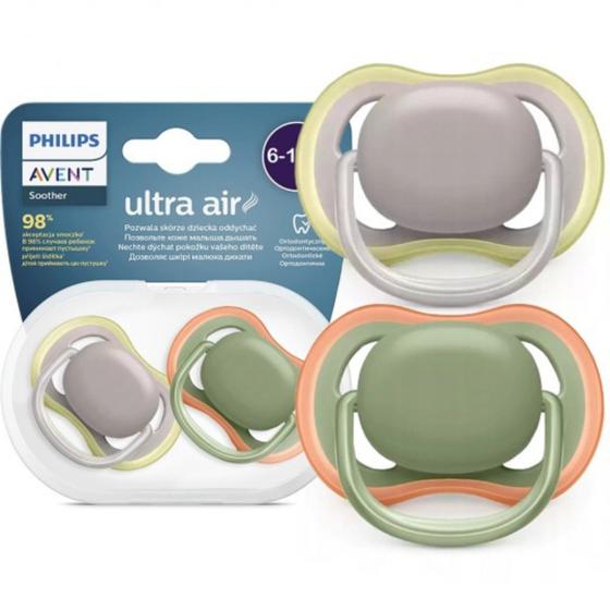 Imagem de Chupeta ultra air dupla lisa verde - 6-18m - philips avent