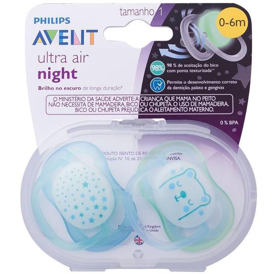 Imagem de Chupeta Ultra Air Dupla Night Time 0-6 Meses Menino - Avent