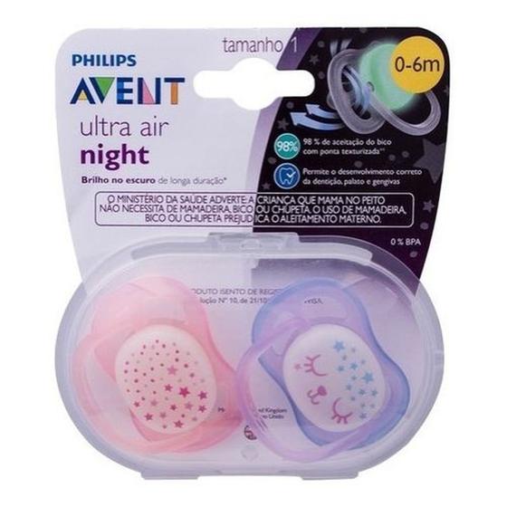 Imagem de Chupeta Ultra Air Night Rosa C/2 - 0 -6 meses -Philips Avent