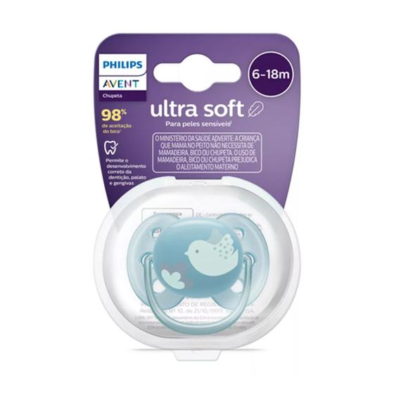 Imagem de Chupeta Ultra Soft De 6 A 18 Meses Azul Passarinho Philips