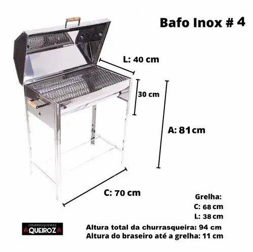 Imagem de Churrasqueira Bafo Inox Nº3 Grande Grelha brasa Portatil