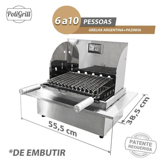 Churrasqueira de Embutir Gourmet Inox a Carvão c/ Grelha Argentina ...