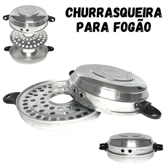 Imagem de Churrasqueira De Fogão Com Grelha Para Churrasco em Alumínio Assa Pães Carne Peixe Frango