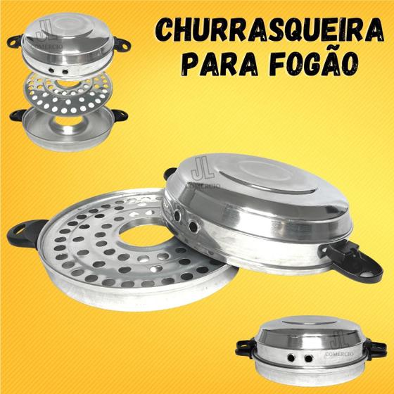 Imagem de Churrasqueira em Alumínio Para Fogão Com Grelha Para Churrasco Assa Pães Carne Peixe Frango