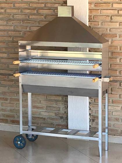 Imagem de Churrasqueira Espetinho Inox Tam 75 Com Coifa Inox e 02 Grelhas Moeda Inox 70x25