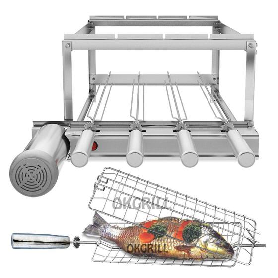 Churrasqueira Gira Grill 4 Espetos + Grelha Peixe / Frango Menor preço em Churrasqueira Gira Grill 4 Espetos + Grelha Peixe / Frango