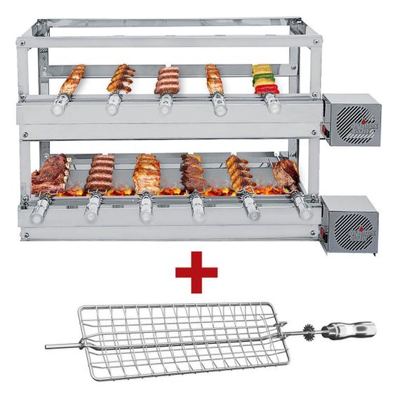 Imagem de Churrasqueira Giratória Artinox Grill com 11 Espetos, 3 andares e 2 Motores Bivolt do Lado Direito + Grelha Côncava