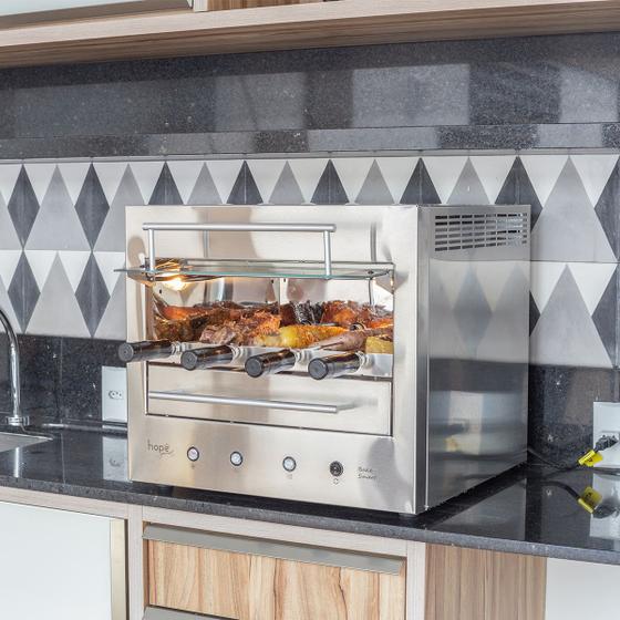 Churrasqueira Gourmet Assador Elétrica Rotativa de Bancada Aço Inox 220V Hope Menor preço em Churrasqueira Gourmet Assador Elétrica Rotativa de Bancada Aço Inox 220V Hope
