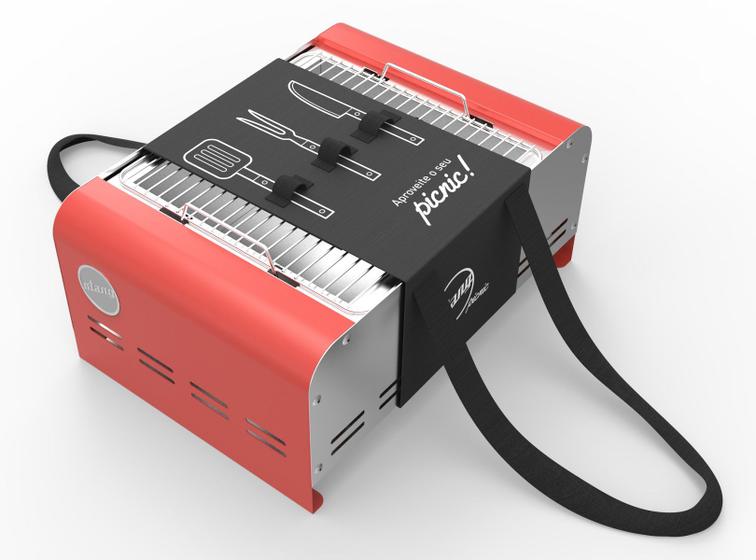 Imagem de Churrasqueira grill a carvão portátil com grelha e cinta móvel para acessórios