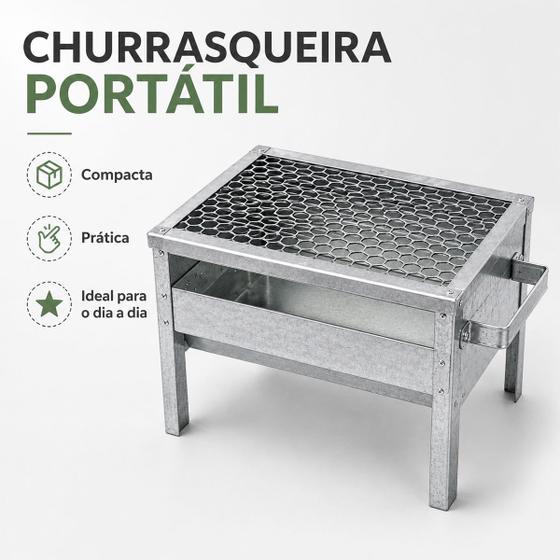 Churrasqueira Grill Galvanizada C/ Grelha Portátil Aço Anti Corte Kvell