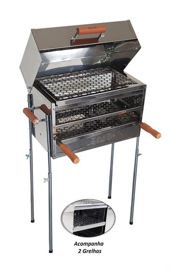 Churrasqueira Inox 45X26Espetinho 2 Grelhas Com Tampa A Bafo Menor preço em Churrasqueira Inox 45X26Espetinho 2 Grelhas Com Tampa A Bafo