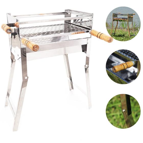 Imagem de Churrasqueira Inox Portátil Dobravel Ideal para pesca e Camping Modelo 40x25x65 