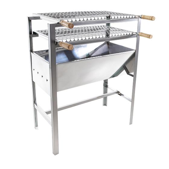 Imagem de Churrasqueira Inox Portátil Grande com 2 Grelhas Inox Modelo Robusta para Família 60x33x75cm I60 2