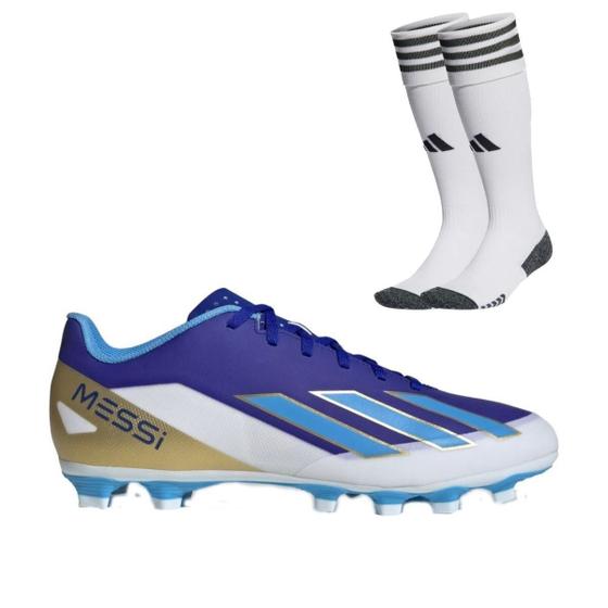 Imagem de Chuteira Campo Adidas Messi X Crazyfast Club + Meião Adidas Branco