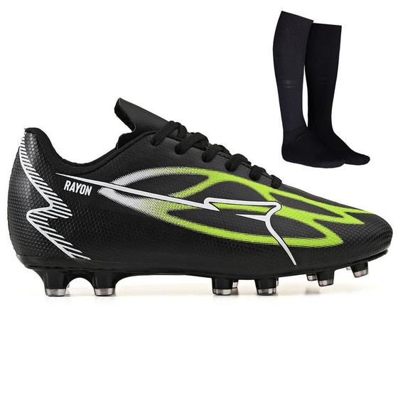 Imagem de Chuteira de Futebol Masculina Campo Grama Natural Material Sintético + Meião