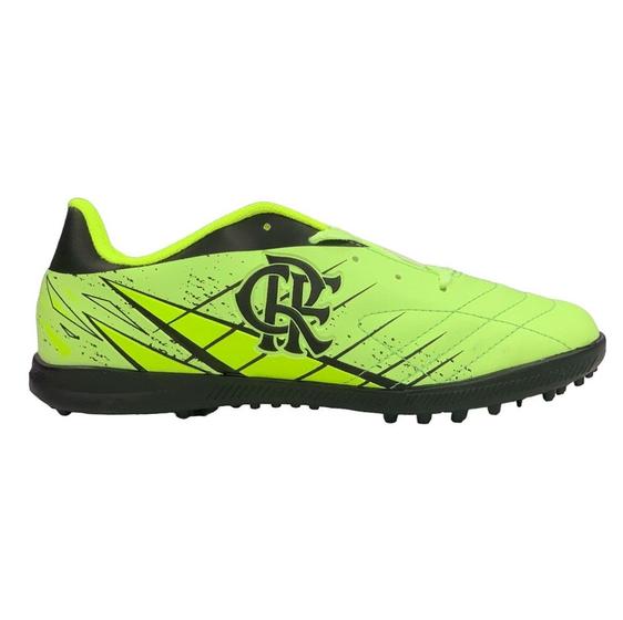 Imagem de Chuteira Flamengo  OXN Society Pro PVC Infantil - Verde Claro/Lima/Preto