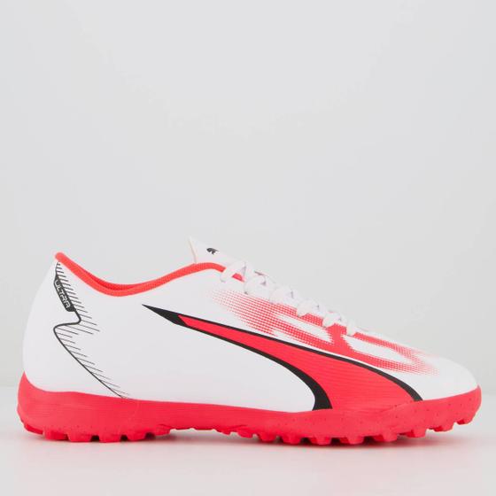 Chuteira Puma Ultra Play TT BDP Society Branca e Rosa Menor preço em Chuteira Puma Ultra Play TT BDP Society Branca e Rosa