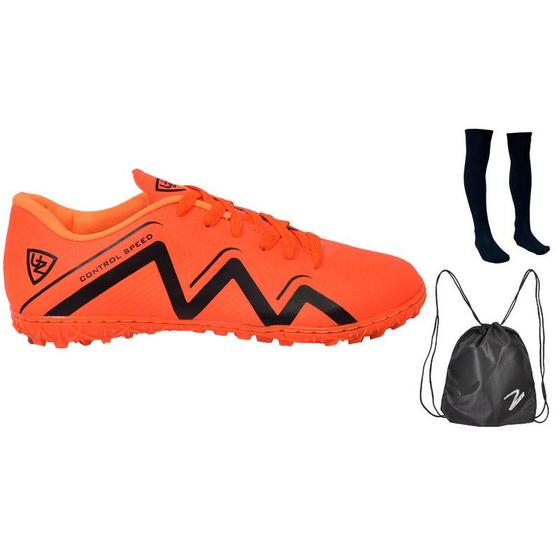 Imagem de Chuteira Society 1000 Campo Sintético Costurado Novo + Meião + Mochila Esportiva