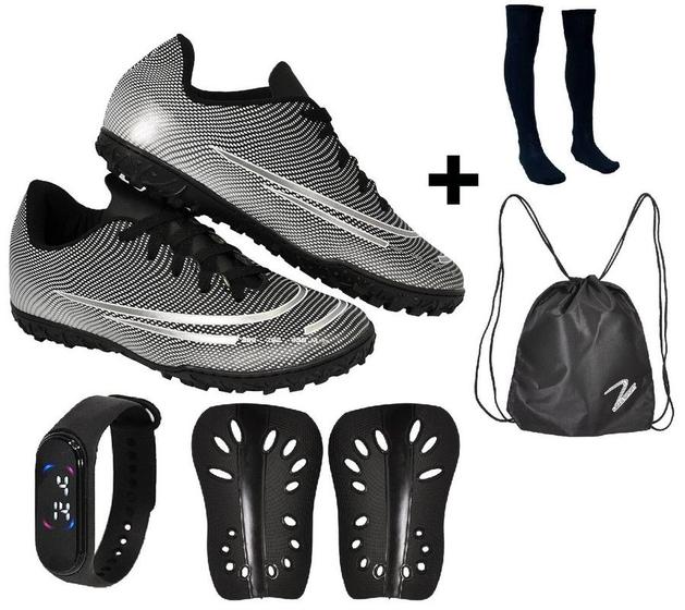 Chuteira Society Adulto Juvenil Sosaite Campo Sintético Futebol Nova + Meião Relógio Caneleira Mochila - Uzze Sport Imagem de Chuteira Society Adulto Juvenil Sosaite Campo Sintético Futebol Nova + Meião Relógio Caneleira Mochila