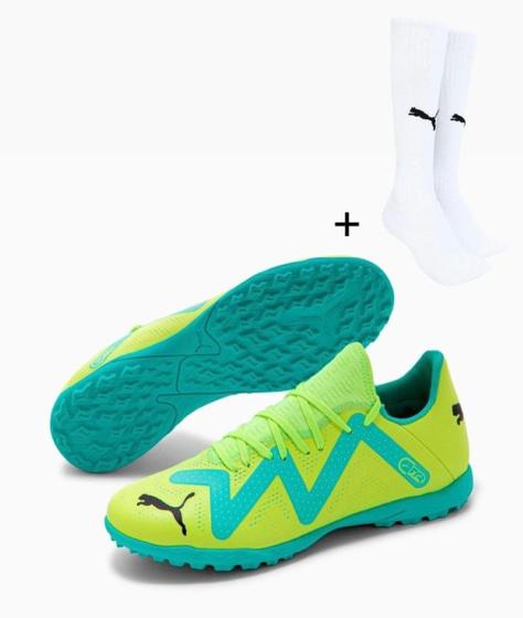 Chuteira Society Puma Future Play TT + Meião Puma Branco Menor preço em Chuteira Society Puma Future Play TT + Meião Puma Branco