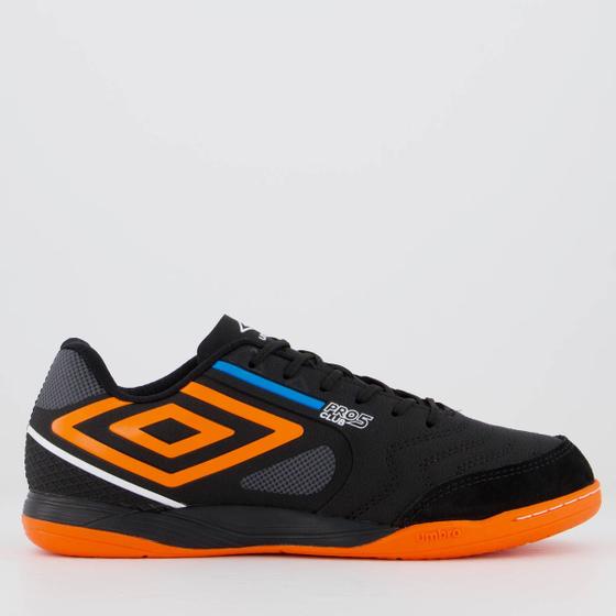 Imagem de Chuteira Umbro Pro 5 Bump Club Futsal Preta e Laranja