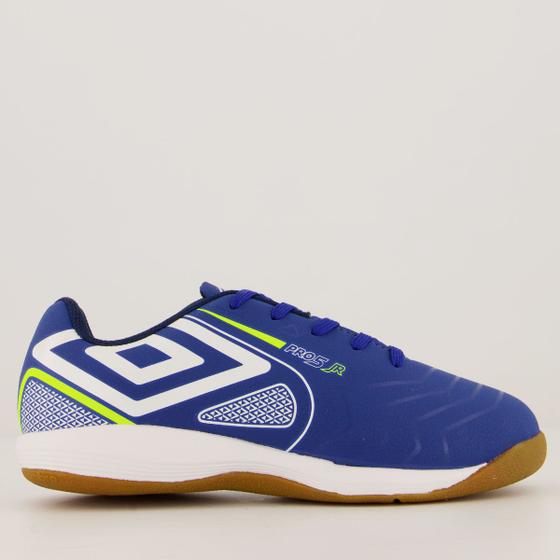 Chuteira Umbro Pro 5 JR Futsal Juvenil Azul e Branca Menor preço em Chuteira Umbro Pro 5 JR Futsal Juvenil Azul e Branca
