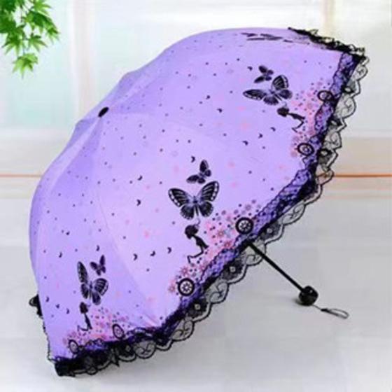 Imagem de Chuva De Sol XY-026 Anti-Ultravioleta Em Vinil Com Borboleta Criativo Três Dobras Para XY-026