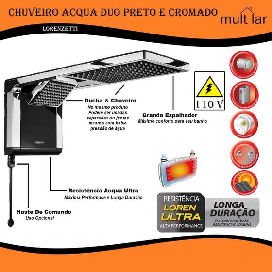 Imagem de Chuveiro 127v 5500w Acqua Duo Lorenzetti Preto e Cromado Mod. 7510106