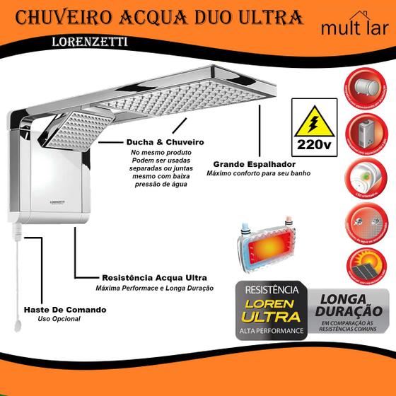 Imagem de Chuveiro 220v 7800w Lorenzetti Acqua Duo Branco e Cromado Mod. 7510101