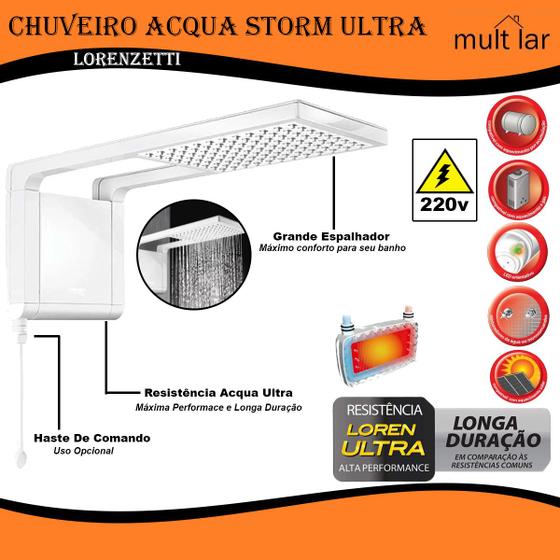 Imagem de Chuveiro 220v 7800w Lorenzetti Acqua Storm Ultra Branco Mod.7510050