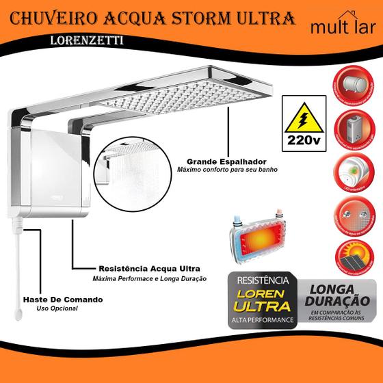 Imagem de Chuveiro Acqua Storm Ultra 220v 7800w Branco e Cromado Mod.7510057 Lorenzetti