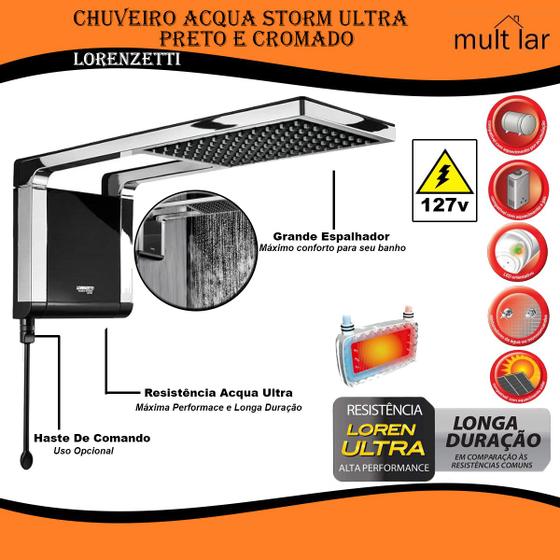 Imagem de Chuveiro Acqua Strom Ultra Mod.7510056 127v 5500w Lorenzetti Preto e Cromado