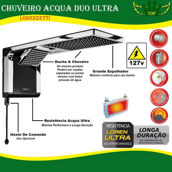 Chuveiro Com Resistência Blindada Elétrica Lorenzetti Acqua Duo Ultra ...