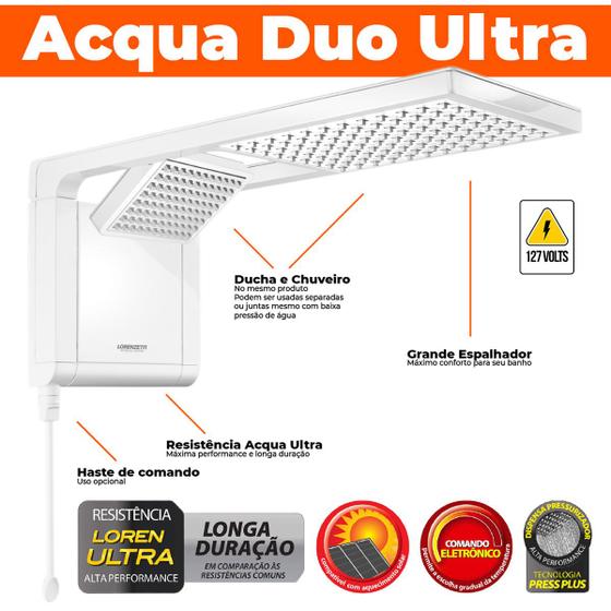 Imagem de Chuveiro De Parede Elétrico A Gás Branco Acqua Duo Ultra 110v 5500w