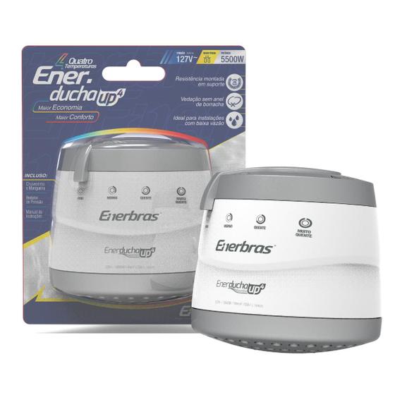 Imagem de Chuveiro Ducha Enerducha Up 4 Temperaturas Chuveiro Prata Cinza 127v ou 220v + Cano Branco 30cm Compativel com Dr e Aquecimento Solar