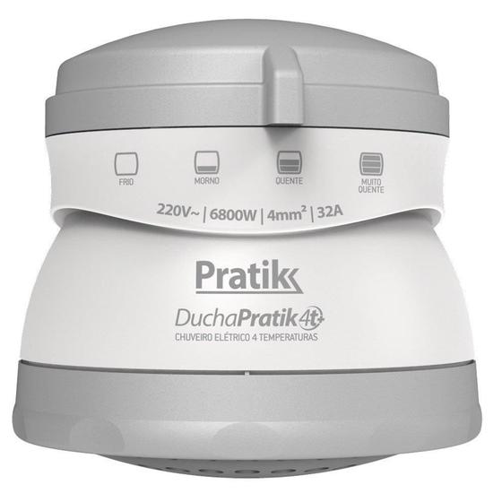 Chuveiro Ducha Pratik 4 Temperaturas, 5500W, Branco/Prata Menor preço em Chuveiro Ducha Pratik 4 Temperaturas, 5500W, Branco/Prata