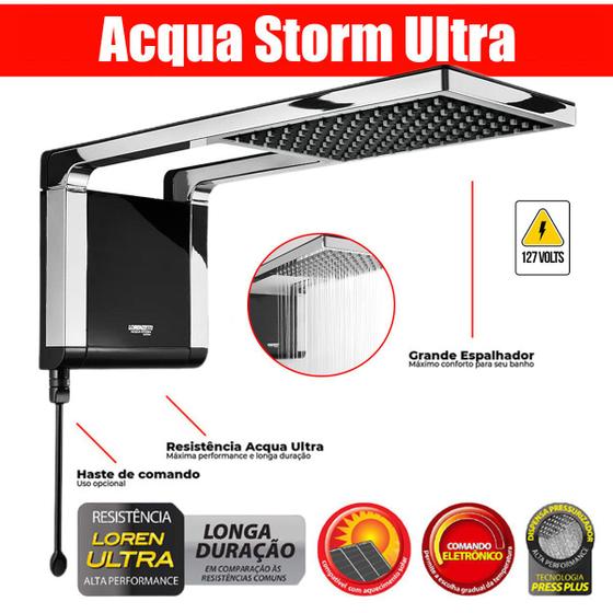 Imagem de Chuveiro E Ducha Lorenzetti Eletrico a Gas Preto Com Cromado Acqua Storm Ultra 127v 5500w