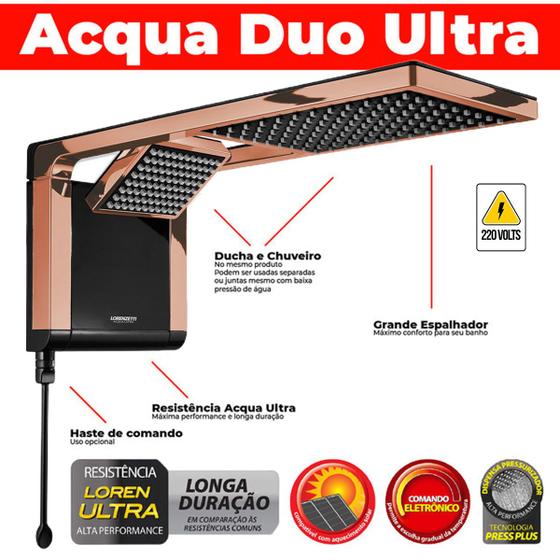 Imagem de Chuveiro Eletrônico Moderno Luxuoso Black Rosa Acqua Duo Ultra 220v 7800w