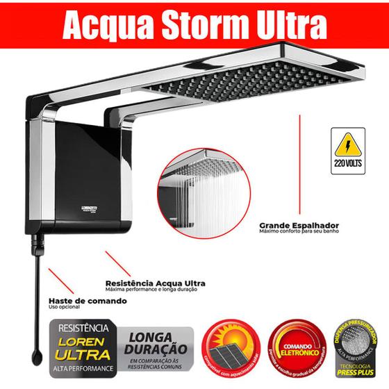 Chuveiro Ou Ducha Grande e Forte Black Com Cromado Acqua Storm Ultra ...