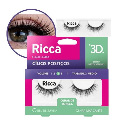 Imagem de Cílios Postiços Médio Efeito 3D Multicamadas Volume 3 Olhar de Boneca Ricca