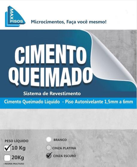 Cimento Queimado Líquido Piso Cinza Escuro Max Pisos 10kg + 0,5kg de Resina Multiuso Menor preço em Cimento Queimado Líquido Piso Cinza Escuro Max Pisos 10kg + 0,5kg de Resina Multiuso