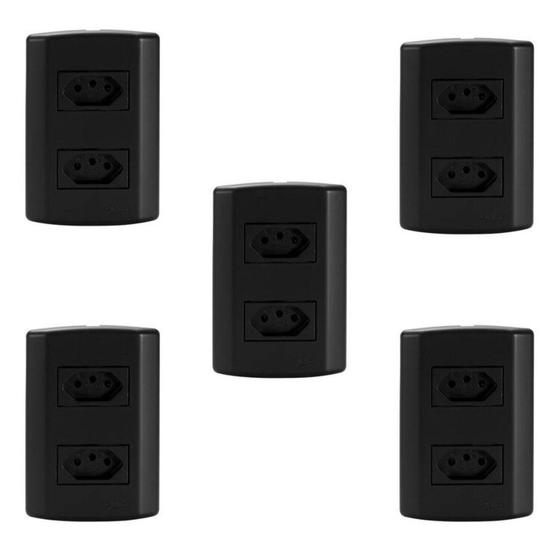Imagem de Cinco Conjuntos com 2 Tomadas 2p+t 20a 250v, Modular, com Placa 4x2 e Suporte