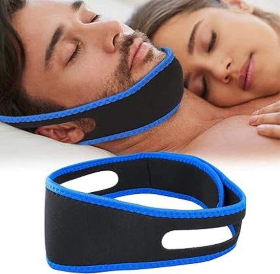Imagem de Cinta Faixa Anti Ronco E Apneia Do Sono Mantem Boca Fechada Noite Tranquila
