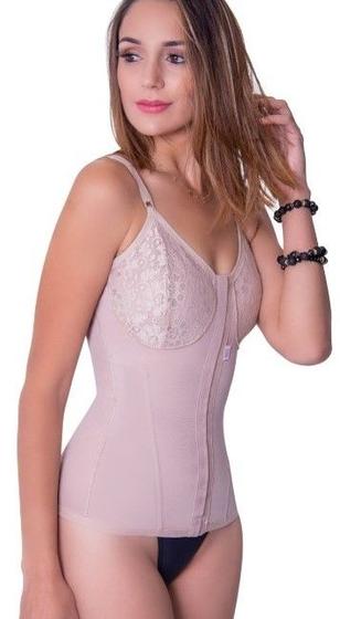 Imagem de Cinta Modeladora Corpete Corselet Modelador Com Barbatanas 4 Bojo Alta Compressão Sutiã C Renda Estruturado Biobela 1649