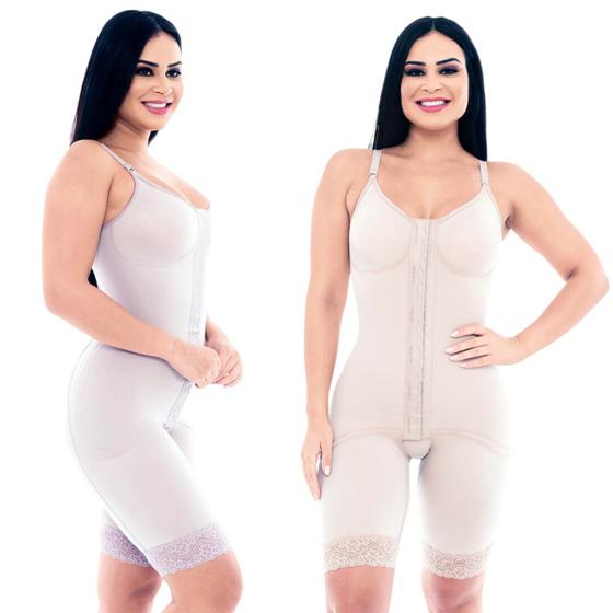 Imagem de Cinta Modeladora Curta Abertura PósCirúrgico Alça Regulável Renda