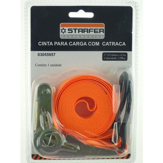 Imagem de Cinta para Carga com Catraca 4,5m x 25,4mm com 2 ganchos ABS - Starfer
