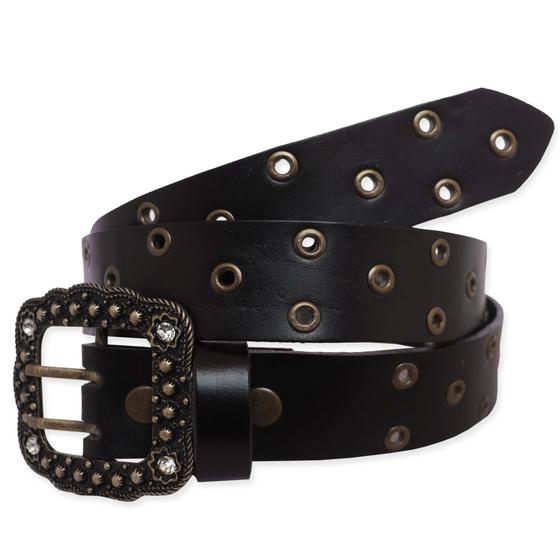 Imagem de Cinto Country Muladeiro Feminino Fivela de Strass Brilho Ilhós Ouro Velho